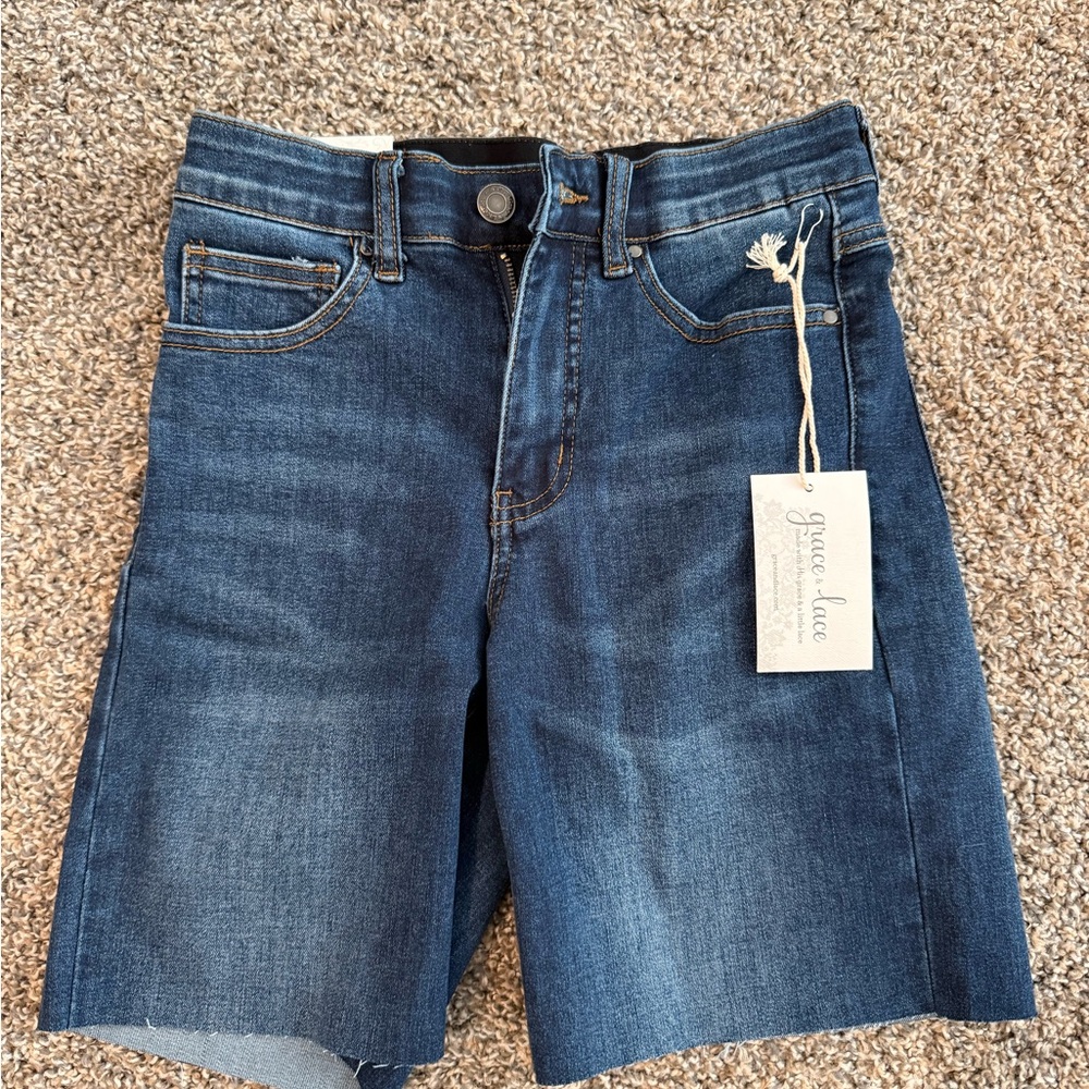 Grace & Lace Dark Wash Denim Shorts
